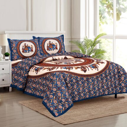 Alankriti 100x108 King Size Cotton Bedsheet with Elephant Mandala Print | Premium Ethnic Bedding