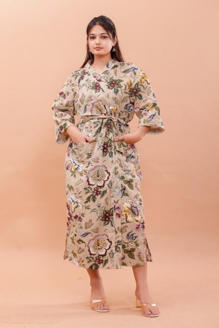 Luxury Waffle Cotton Heritage Floral Bathrobe